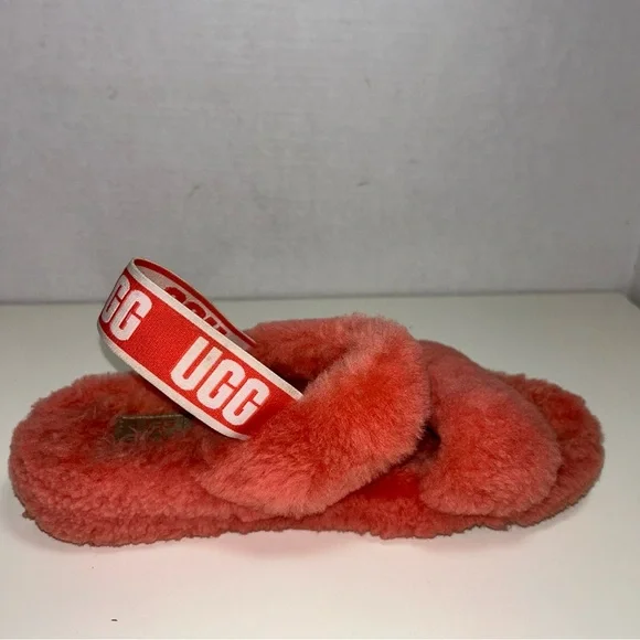 Ugg Oh Yeah 1107953 Fluffy Coral Sheepskin Slipper Slides - Picture 6 of 12